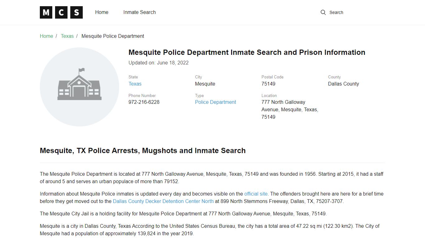 Mesquite Police Department Inmate Search and Prison ...